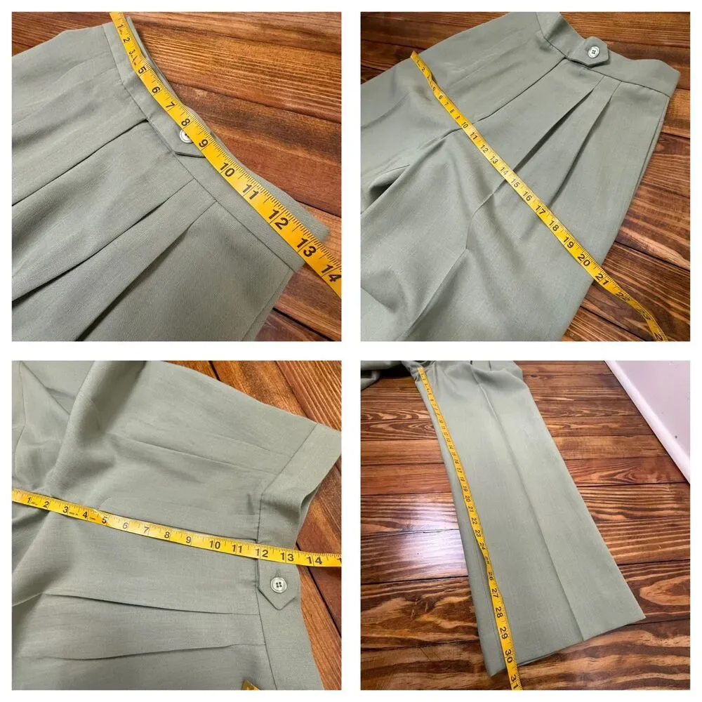 Vintage 90s Sage Green Power Suit Set | High Waisted Trousers Shawl Collar